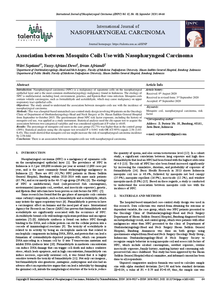 Association Between Mosquito Coils Use With Nasopharyngeal Carcinoma ...