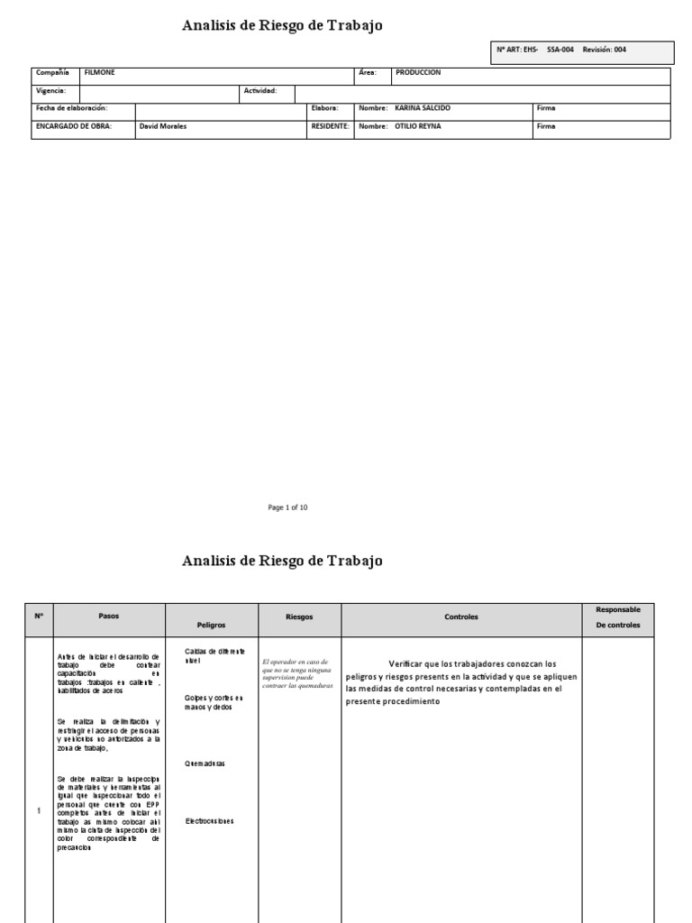 Análisis de Riesgo Laboral en Producción | PDF