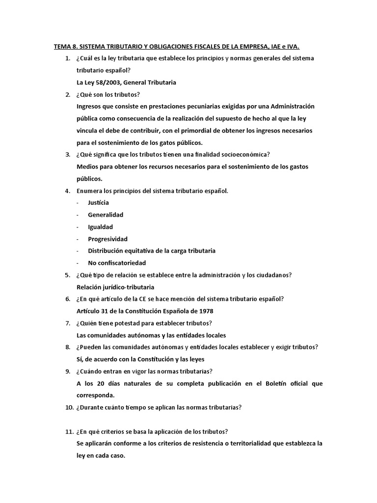 TEMA 8. SISTEMA TRIBUTARIO Y OBLIGACIONES FISCALES DE LA EMPRESA, IAE e ...