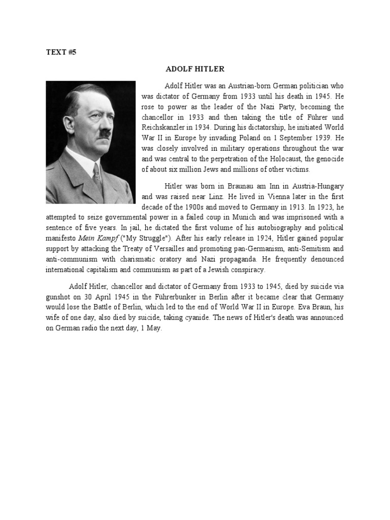 Text 5 - Adolf Hitler | PDF | Adolf Hitler | Nazi Germany