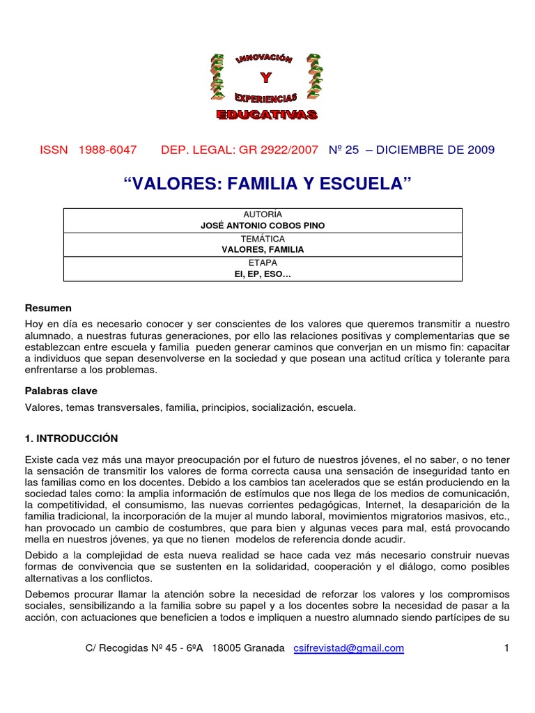 Valores en Familia y Escuela | PDF | Evaluación | Familia