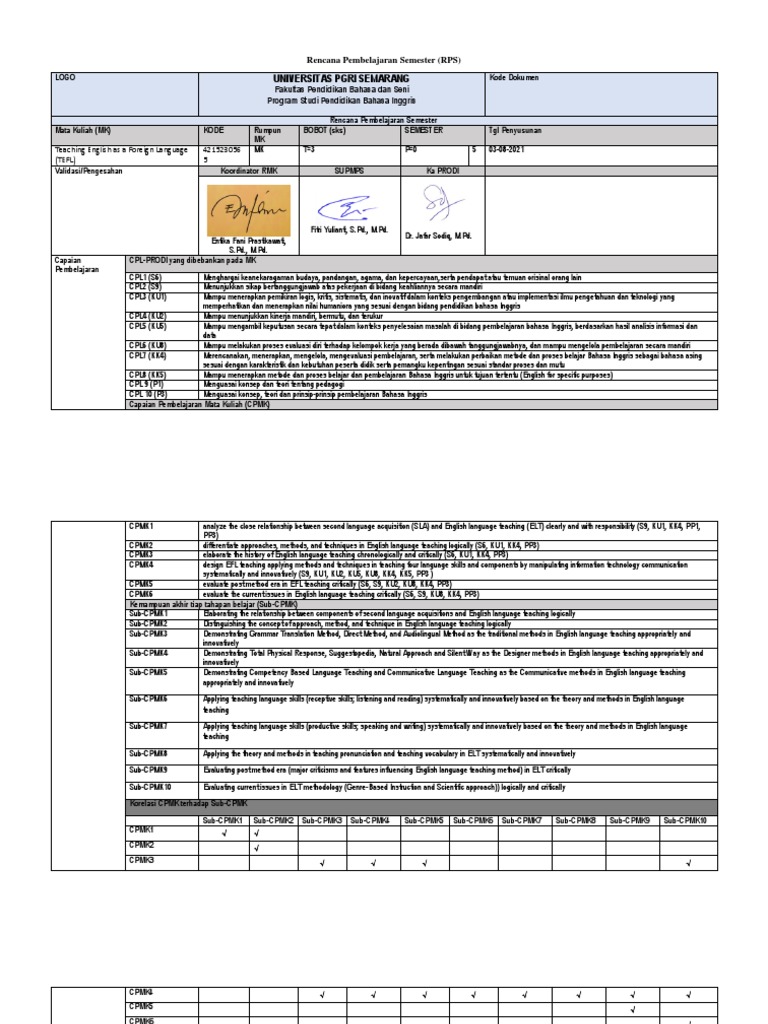 RPS Pembelajaran Bahasa Inggris | PDF