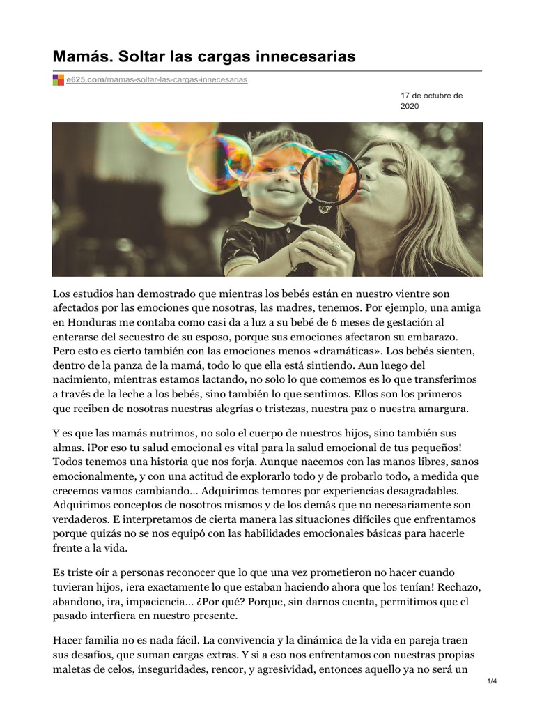 Mamás Soltar Las Cargas Innecesarias PDF Las emociones