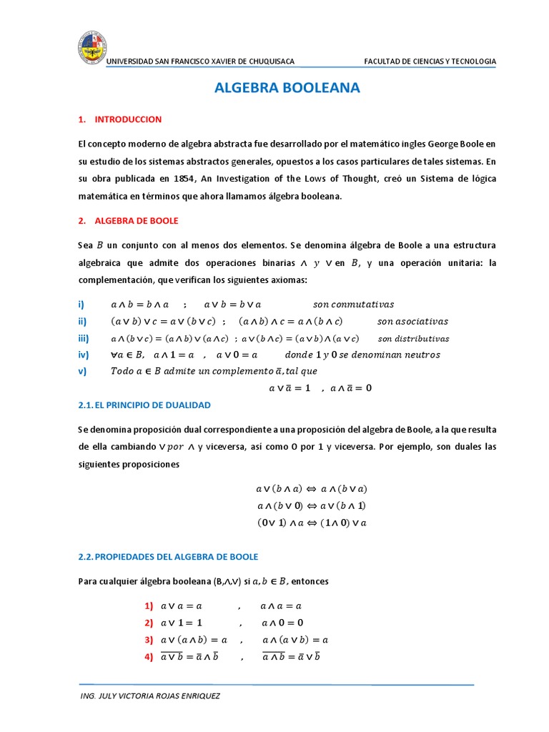 Introducción al Álgebra Booleana | PDF | Puerta lógica | Álgebra de Boole