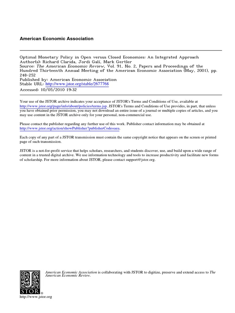 Optimal Monetary Policy in Open Versus Closed Economies - An Integrated ...