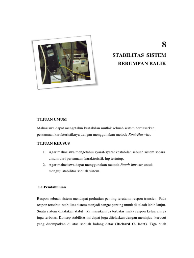Uji Stabilitas Sistem dengan Routh-Hurwitz | PDF | Metode & Bahan Ajar