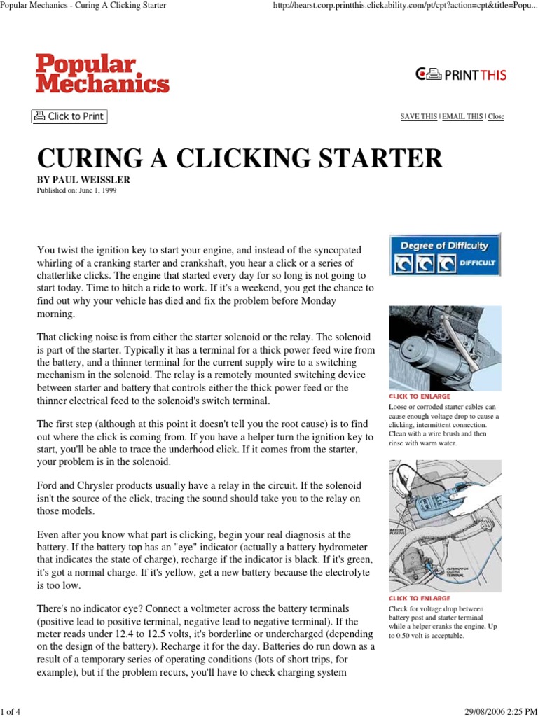 Popular Mechanics Curing A Clicking Starter PDF Inductor Voltage