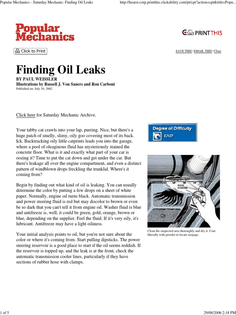 Popular Mechanics - Finding Oil Leaks | PDF | Mechanical Engineering