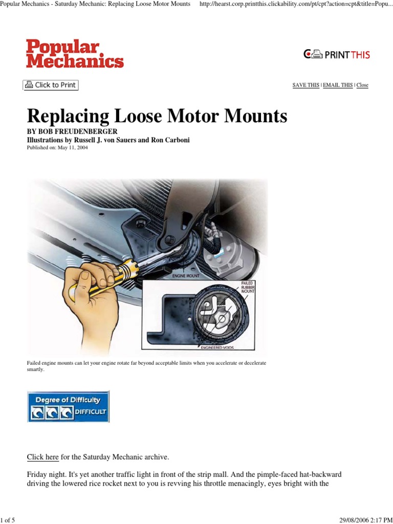 Popular Mechanics Replacing Loose Motor Mounts PDF Engines Brake