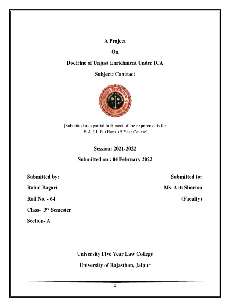 Project Of Contract 3rd Semester Pdf Legal Remedy Restitution