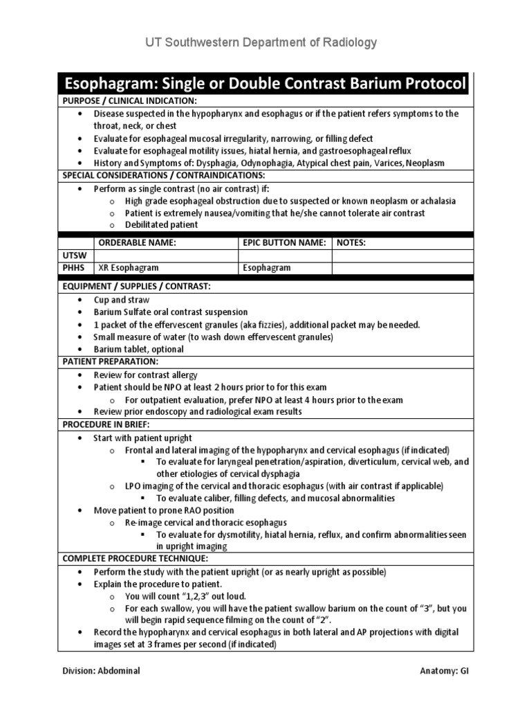Esophagram Single or Double Contrast Barium PDF Esophagus Medicine