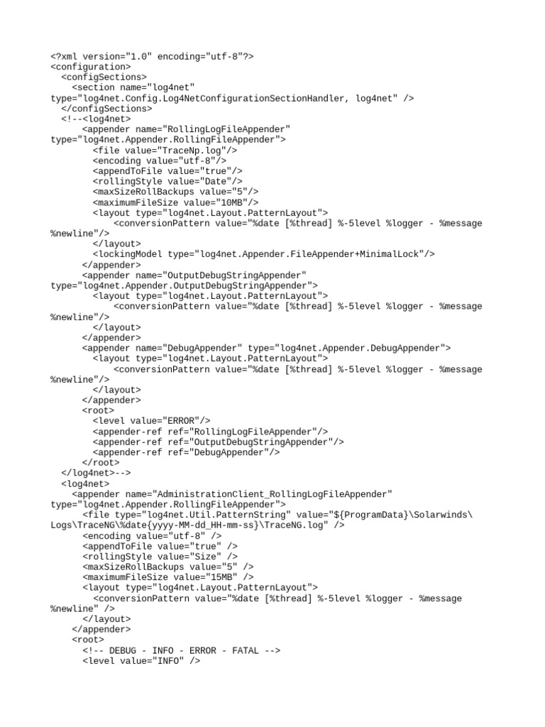 Configuration file for setting up log4net logging and assembly binding