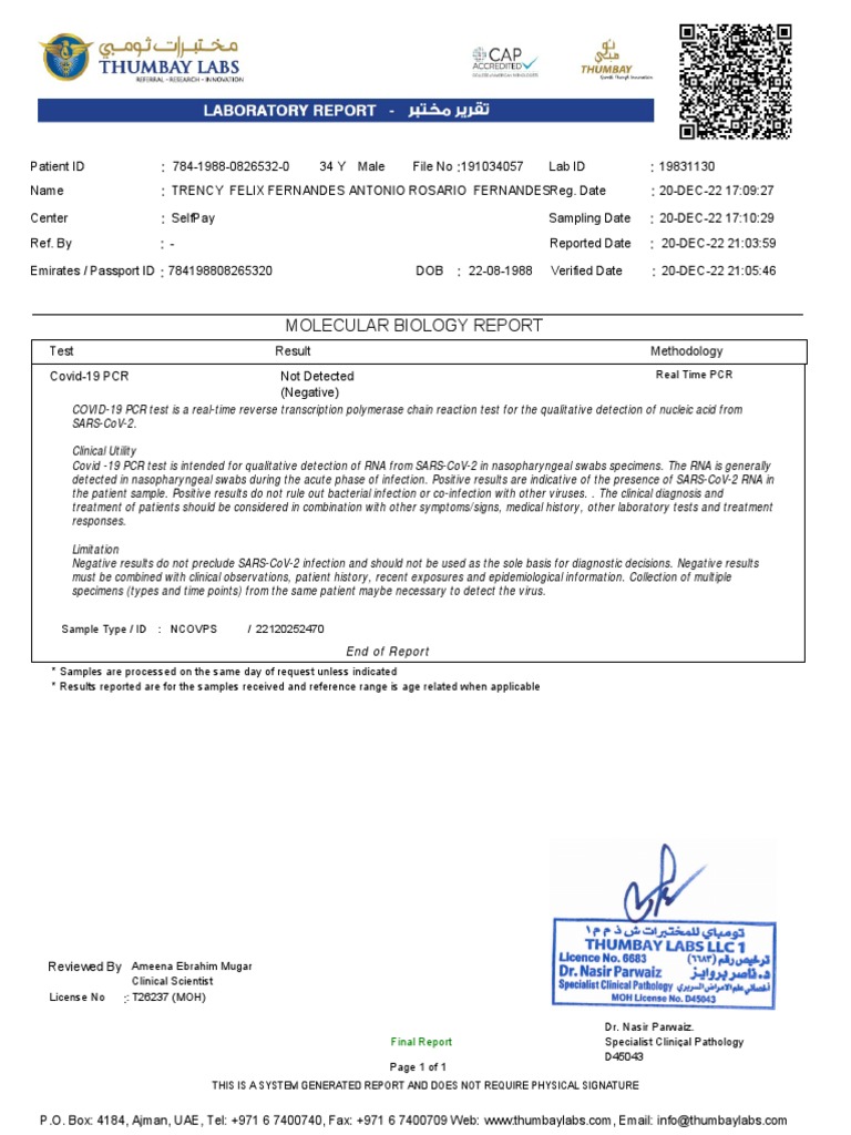 PCR Test 20 12 22 PDF Polymerase Chain Reaction Health Sciences