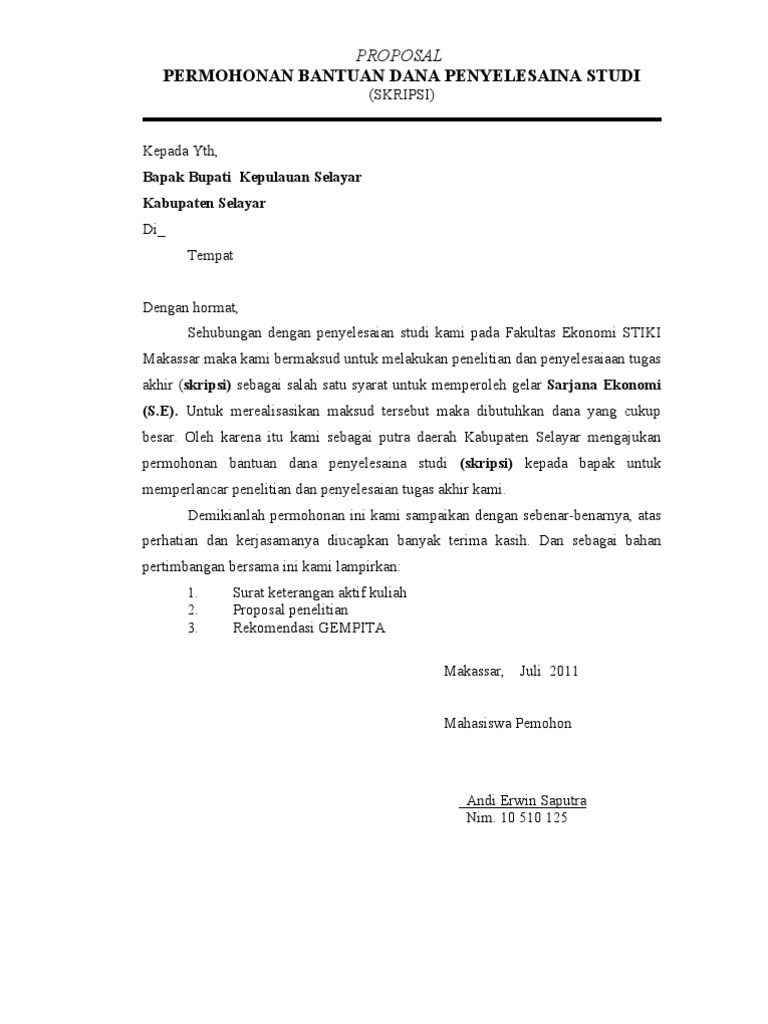 34 Contoh Proposal Bantuan Dana Kuliah Ke Bupati Info Dana Tunai