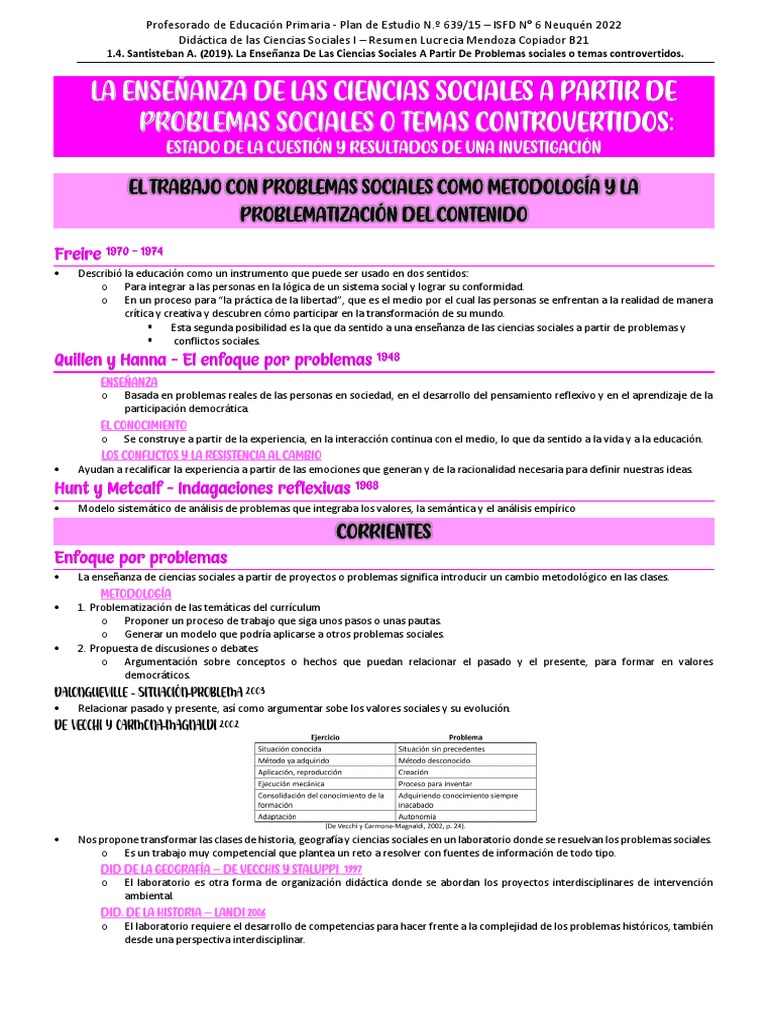 Enseñanza de Ciencias Sociales y Problemas | PDF | Plan de estudios ...