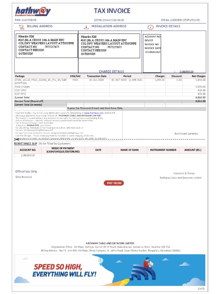 Hathway Bill PDF