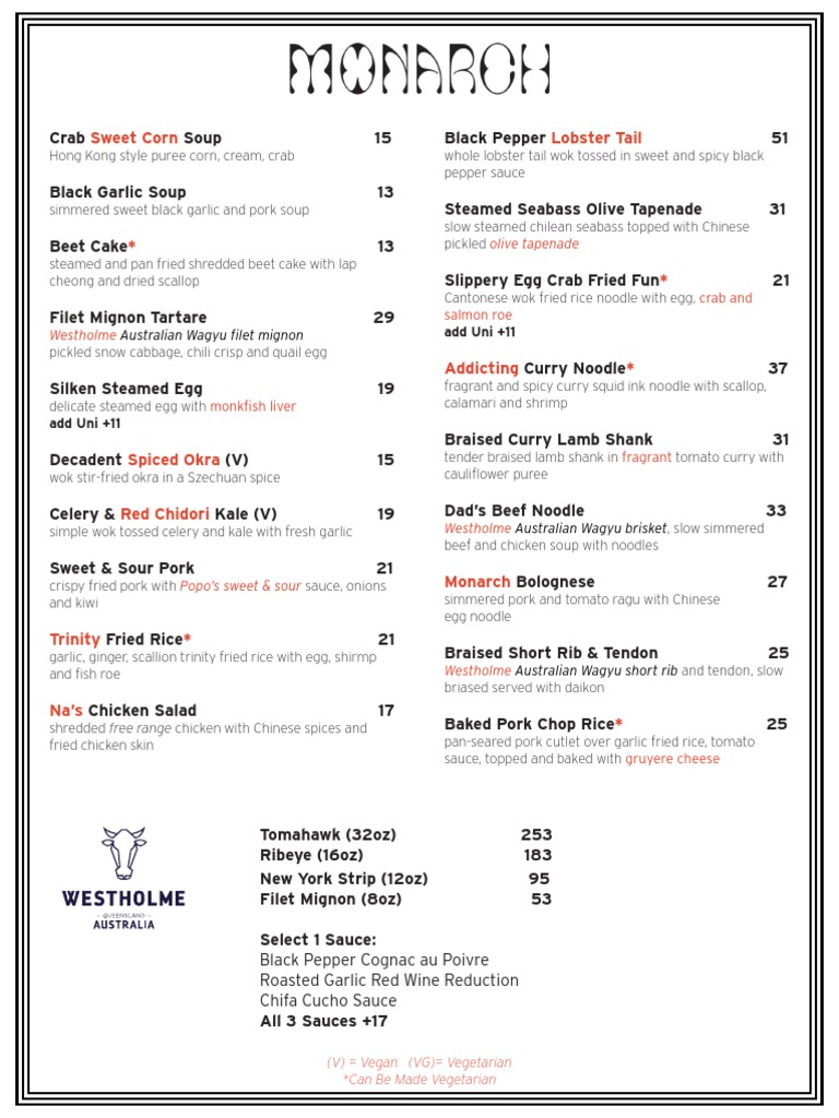 Monarch Menu | PDF | Curry | Chinese Cuisine