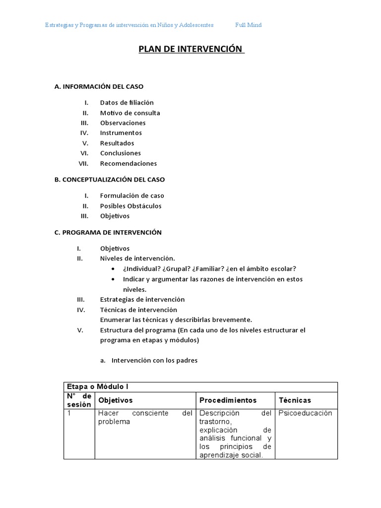 Modelo de Plan de Intervencion | PDF | Aprendizaje | Pensamiento