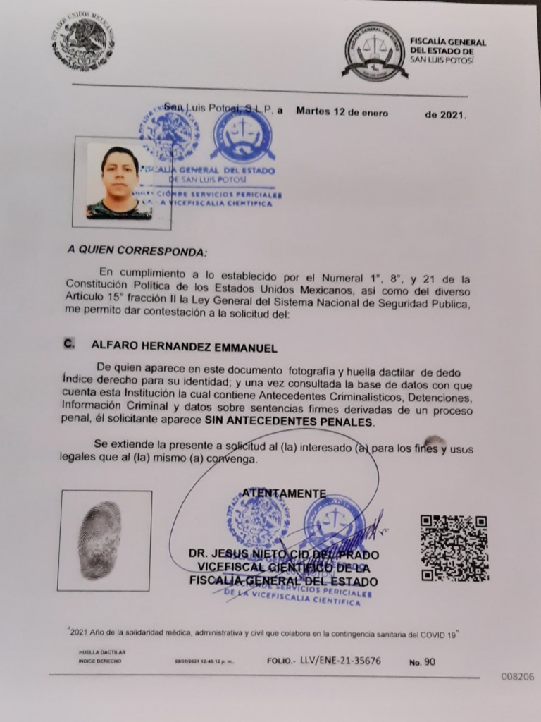 Carta de No Antecedentes Penales PDF