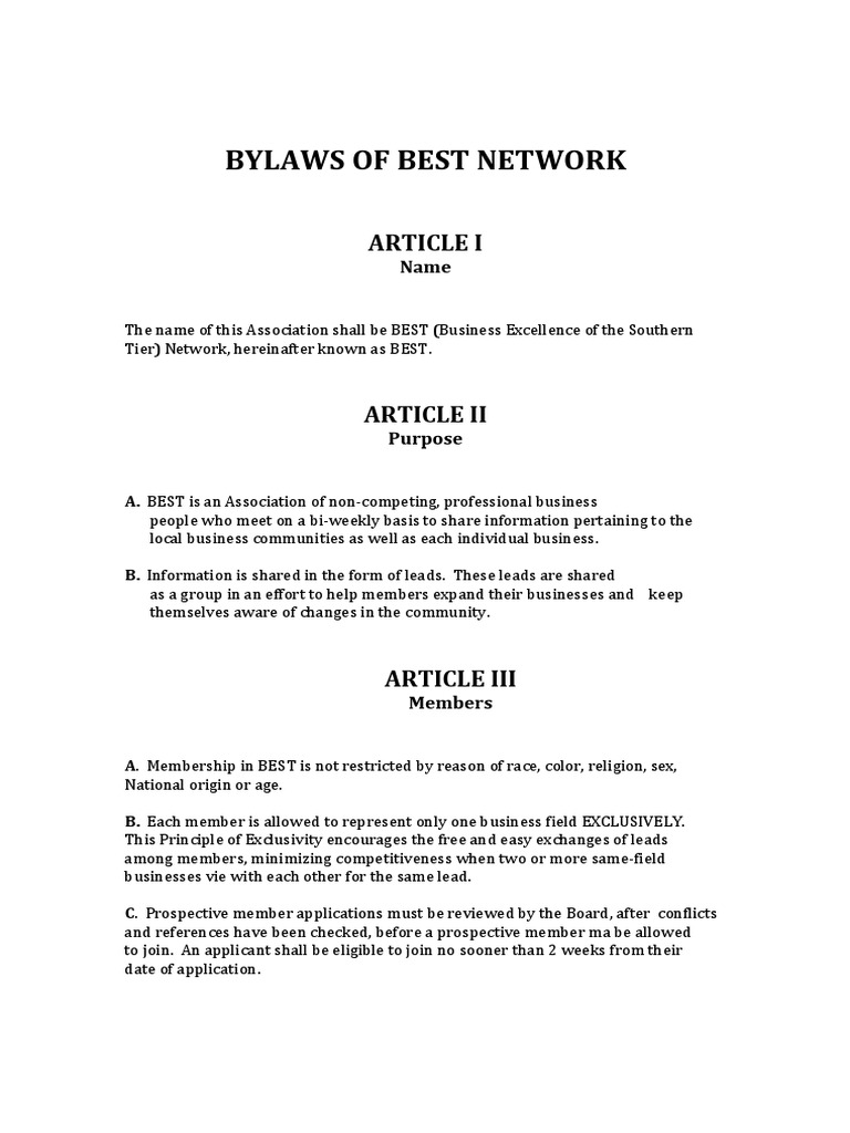 NETWORKING GROUP ByLawss PDF Presidents Of The United States