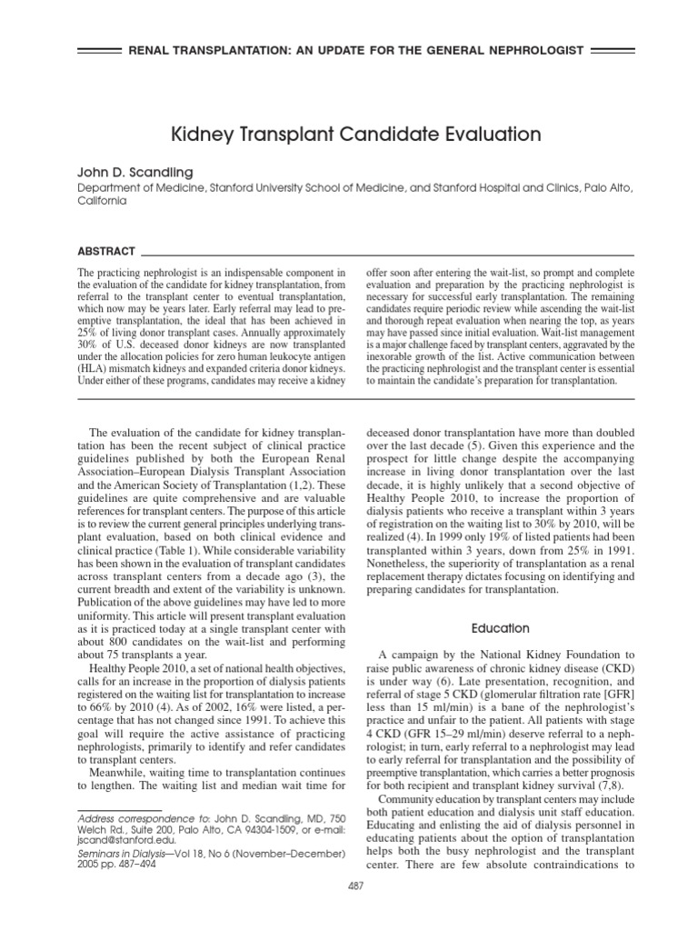 Kidney Transplant Candidate Evaluation | PDF | Kidney Transplantation ...