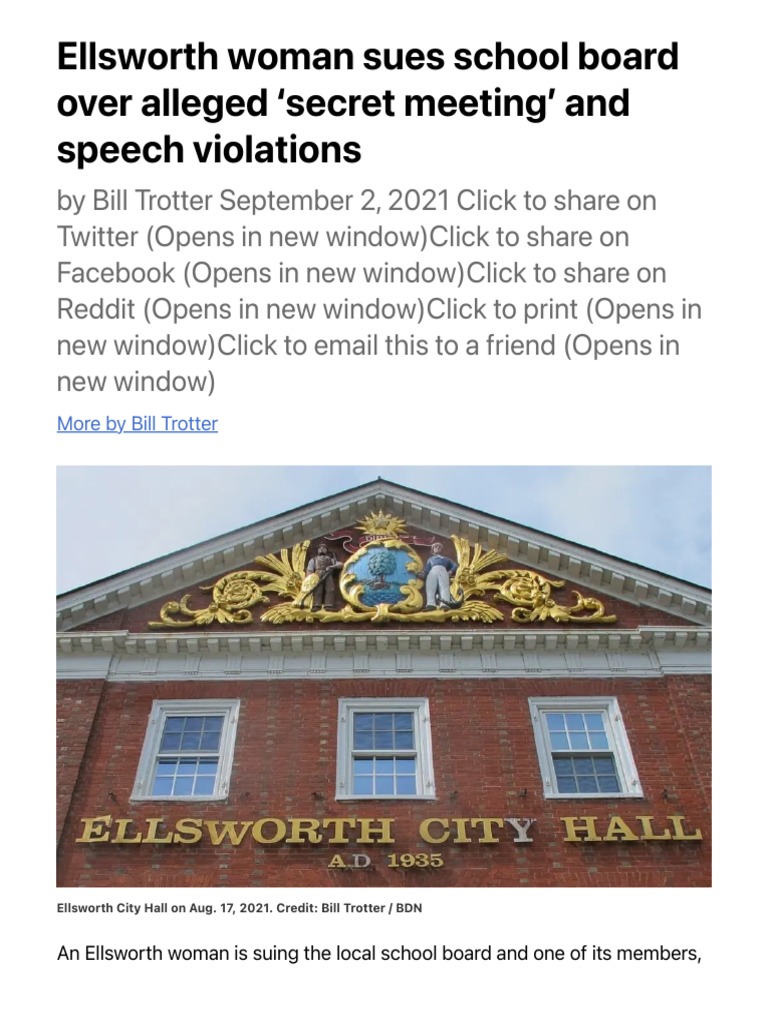 Ellsworth Woman Sues School Board Over Alleged Secret Meeting' and