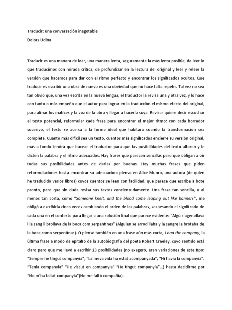 Dolors Udina Traducir PDF Traducciones Novelas