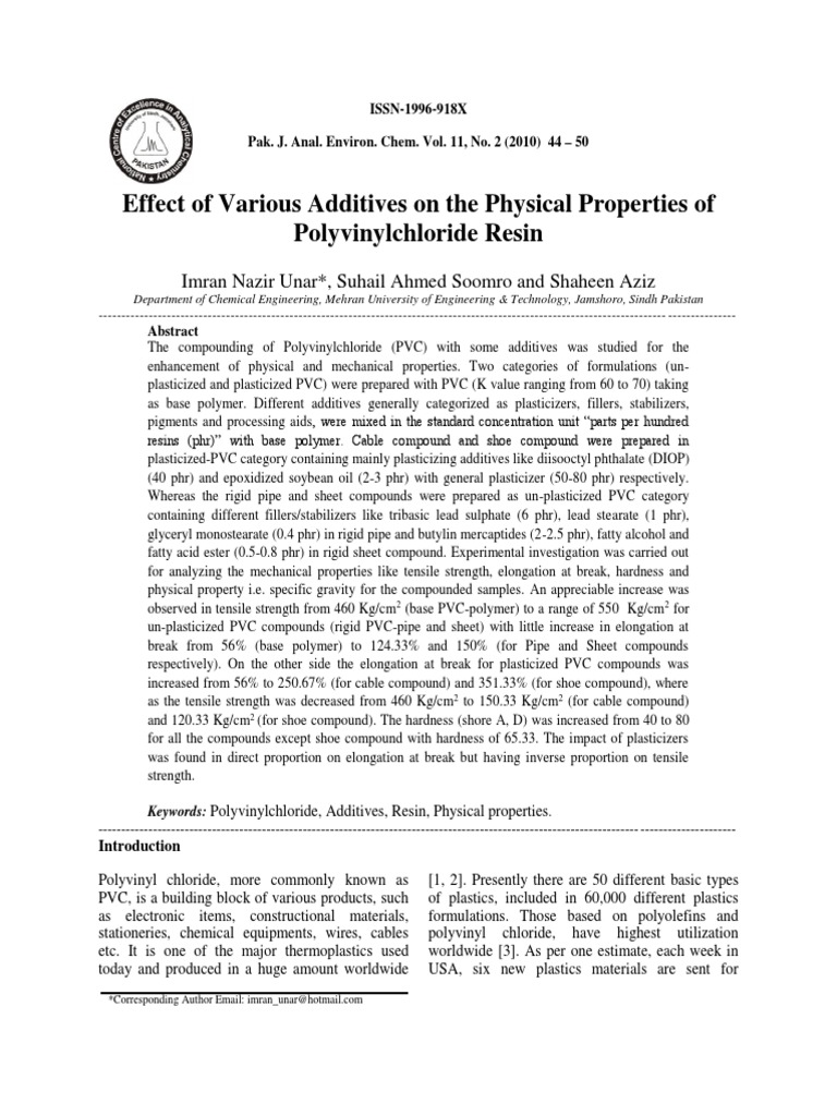 Additives' Impact on PVC Properties | PDF | Polyvinyl Chloride | Plastic