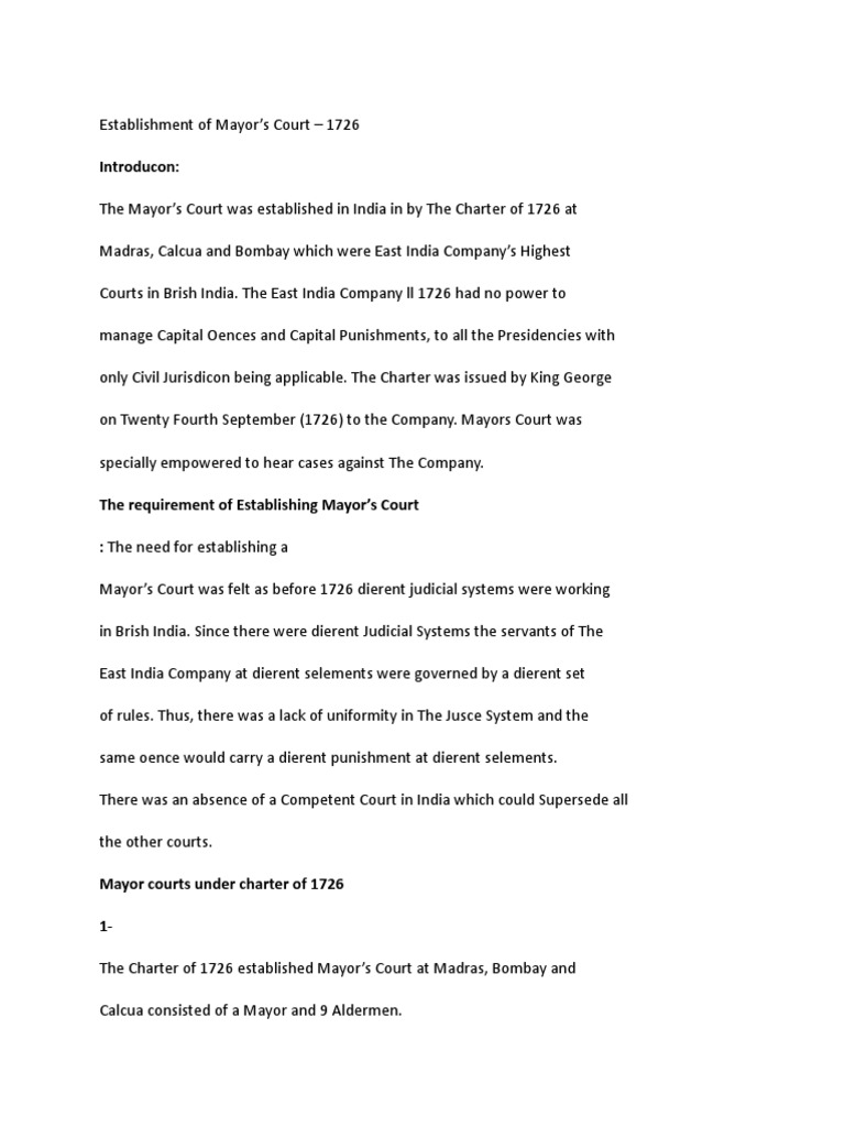 Mayor's Courts Established Under 1726 Charter PDF Mayor