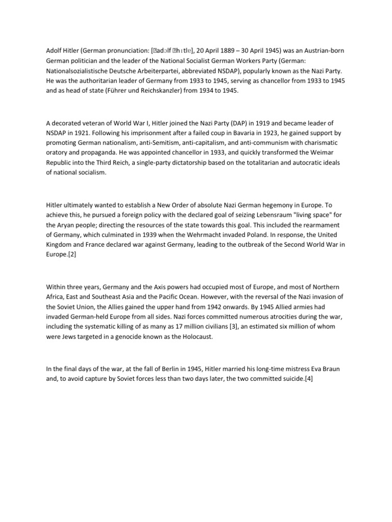 Adolf Hitler | PDF | Nazi Germany | Adolf Hitler