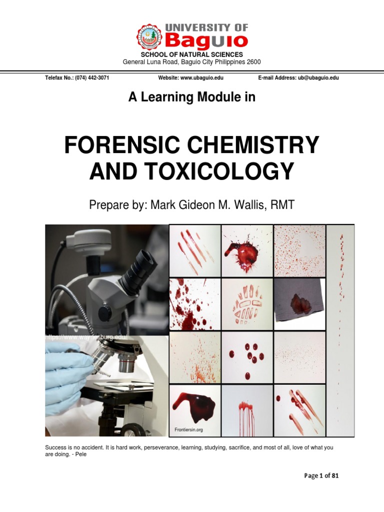 Forensic Chemistry and Toxicology Module | PDF | Blood | Witness