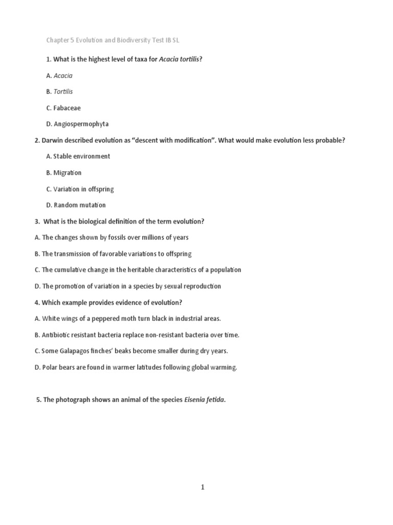 Evolution and Biodiversity Test Review | PDF | Evolution | Species