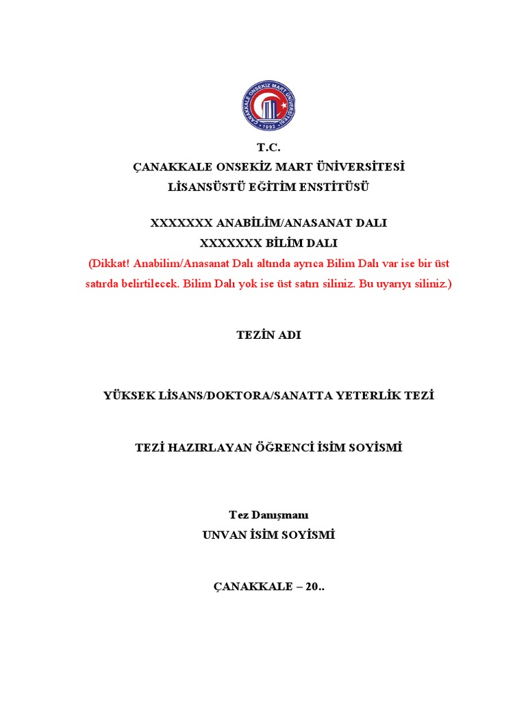 1115 Ek 2 Lisansustu Egitim Enstitusu Tez Sablonu Pdf