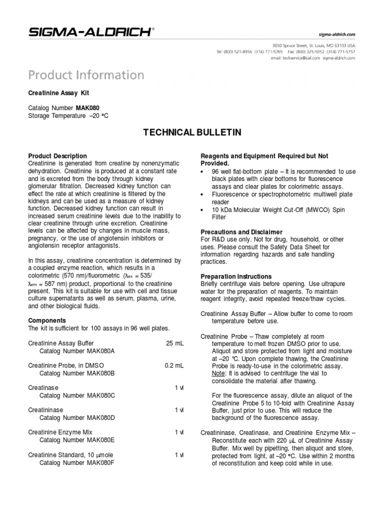 FT Creatinine Assay Kit PDF Creatinine Assay