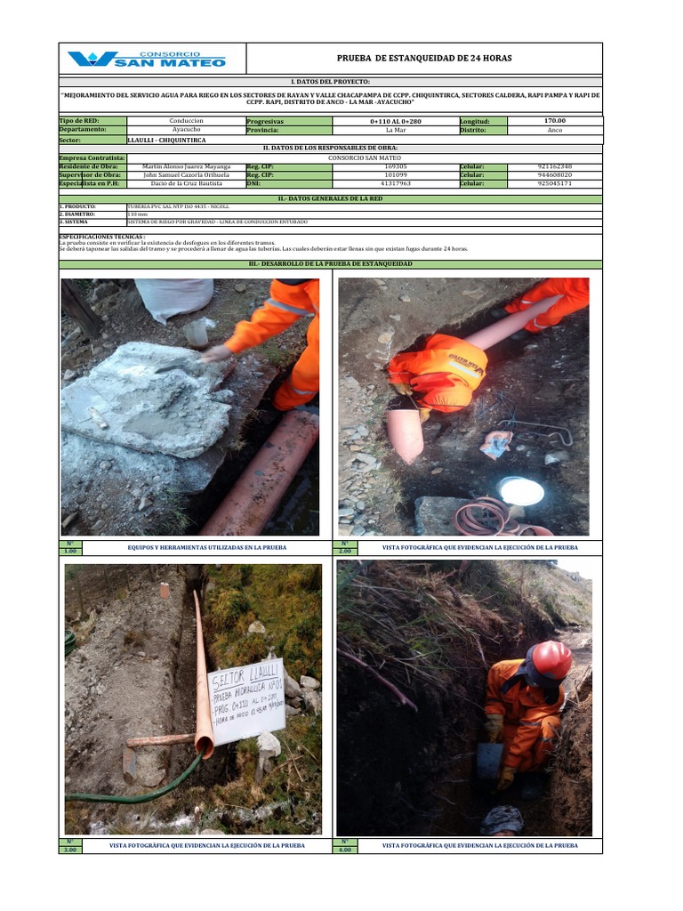 Prueba Hidraulica Tuberia PVC Sal 4435 | PDF | Riego | Tubería ...
