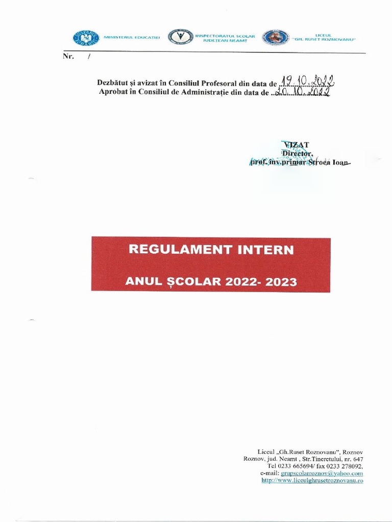 GRRRegulament Intern 20222023 Actualizat PDF