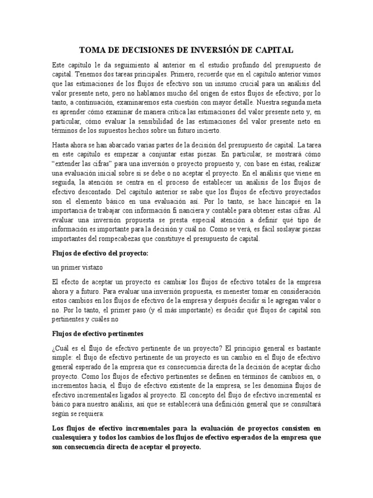 Toma de Decisiones de Inversión de Capital | PDF | Capital de trabajo ...