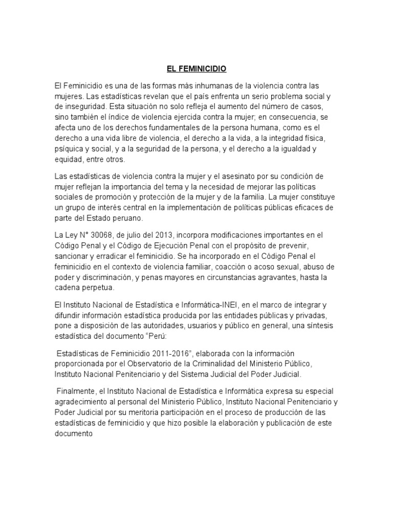 El Feminicidio | PDF | La violencia contra las mujeres | Justicia