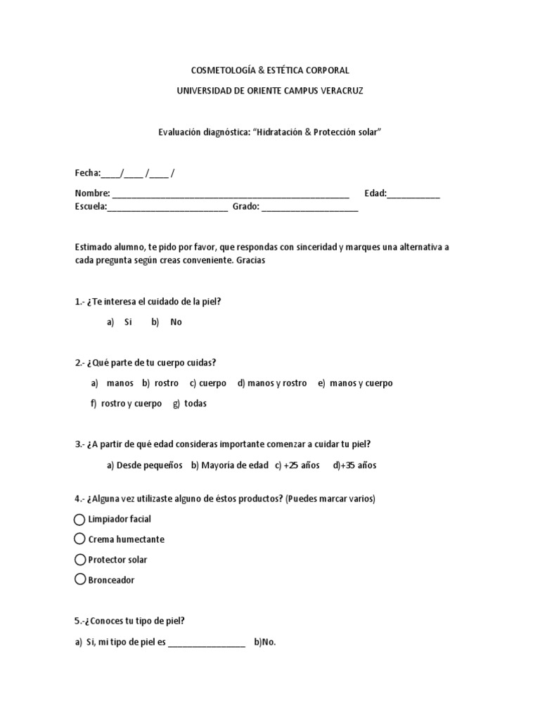 Evaluaci n diagn stica hidrataci n y protecci n solar pdf protector