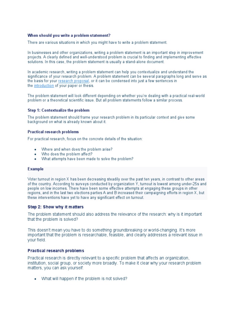 When to Write a Problem Statement | PDF | Voter Turnout | Methodology