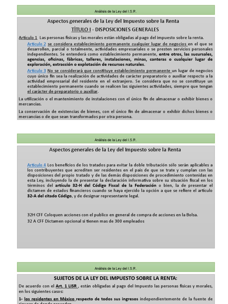 Análisis de la Ley del ISR en México | PDF | Impuesto sobre la renta ...