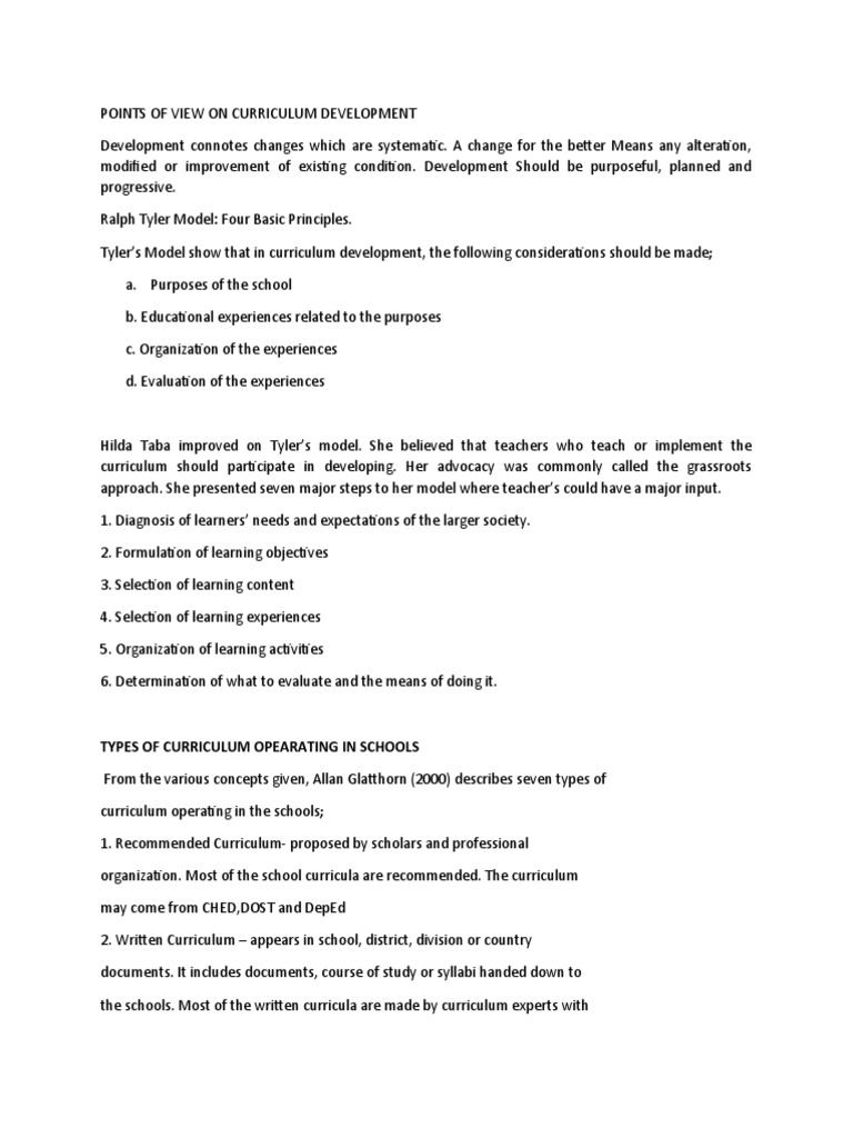 Points of View On Curriculum Development PDF Curriculum Teaching