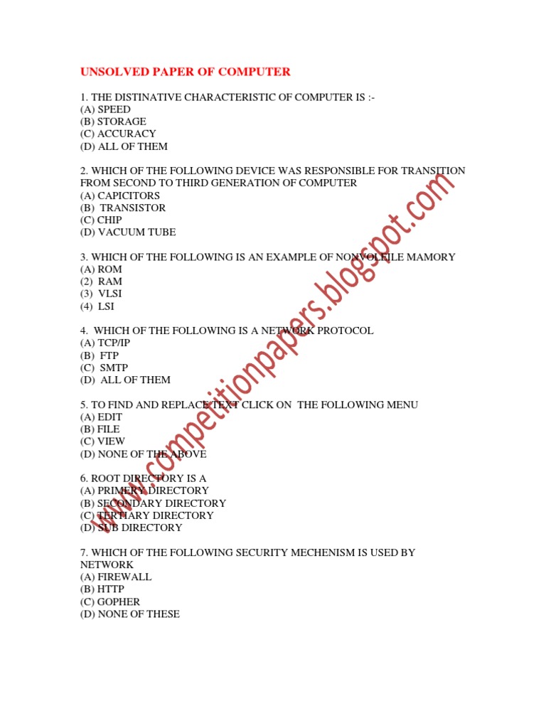 Unsolved Paper of Computer | PDF | Bit | Computer Data Storage
