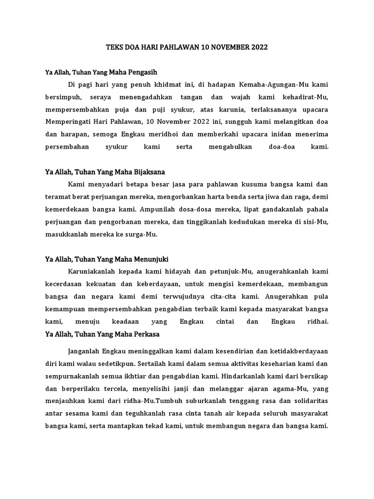 Teks Doa Hari Pahlawan 2022 Pdf