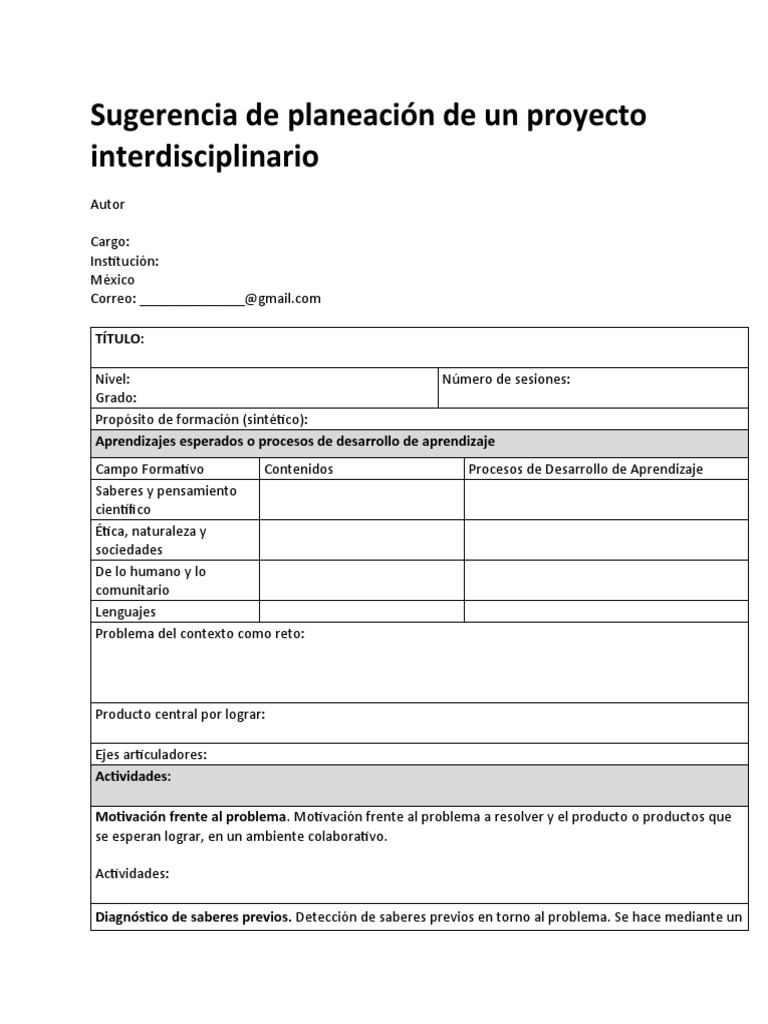 Sugerencia de Formato para Proyecto Interdisciplinario Rev | PDF | Plan ...