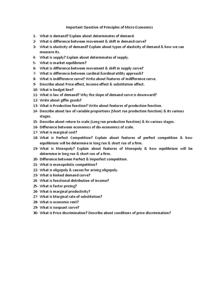 Key Questions in Microeconomics | PDF | Business | Finance & Money ...