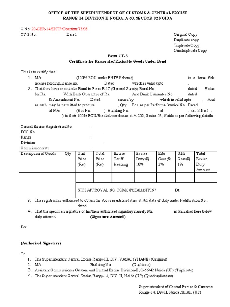 CT-3 Certificate for Excisable Goods | PDF | Law