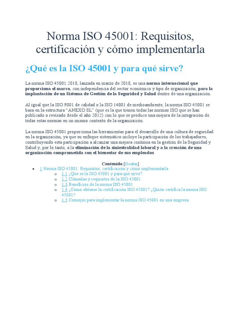 Norma ISO 45001 | PDF | Organización internacional para la ...