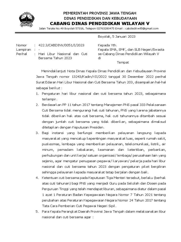 Jadwal Libur Dan Cuti 2023 Jateng Pdf