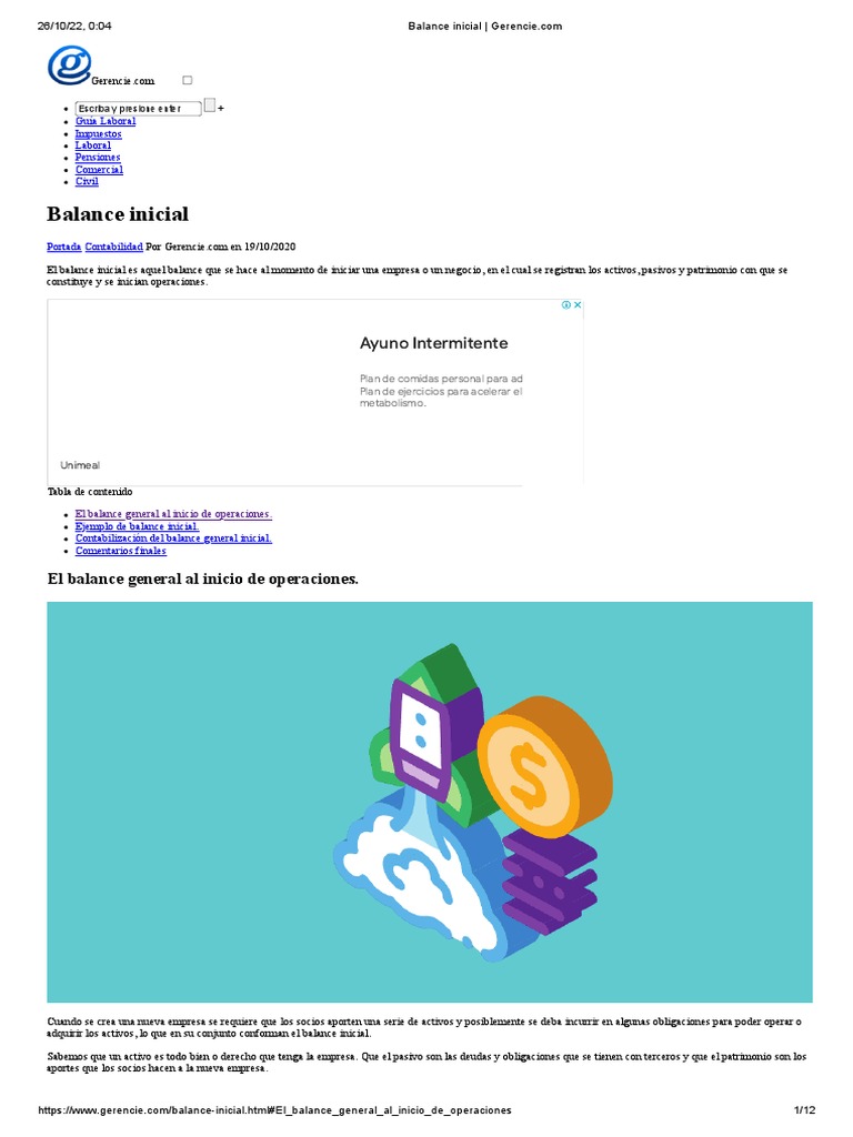 Balance Inicial | PDF | Contabilidad | Hoja de balance